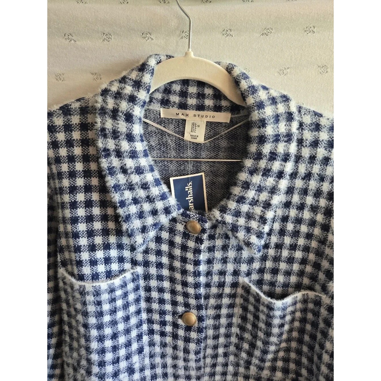 Nwt Max Studio Navy Blue & White Plaid Check Button-Up Jacket Size L — image 6 of 7